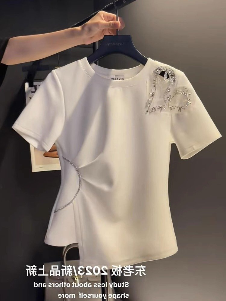 レディース Tシャツ 半袖 無地 スリム 夏 きれいめ 通勤 春夏 膝丈 ラウンドネック シンプル シャツ 切り替えデザイン ポリエステル 夏服