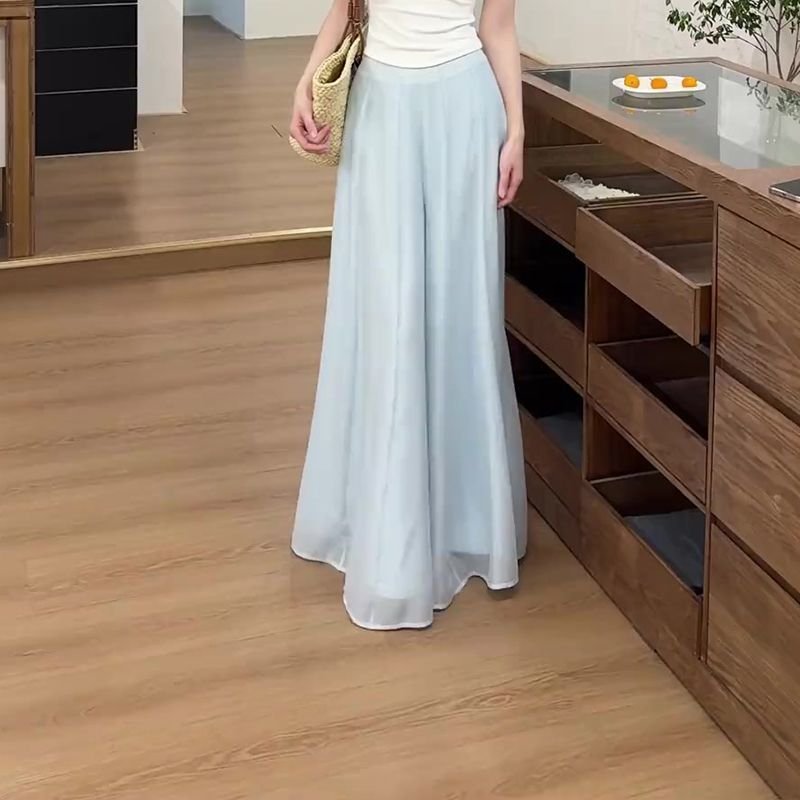 レディース パンツ スカート 無地 ゆったり ワイド 春夏 カジュアル 春 夏 シンプル ロング ドレープ エレガント ハイウエスト ポリエステル
