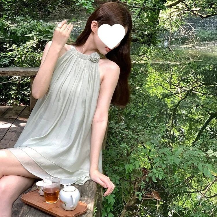 レディース シャツ パンツ スカート 長袖 ノースリーブ ゆったり 春夏 きれいめ 前開き 春 夏 ラウンドネック ハイネック 上品 脚長 ハイウエスト セットアップ グリーン 丸首