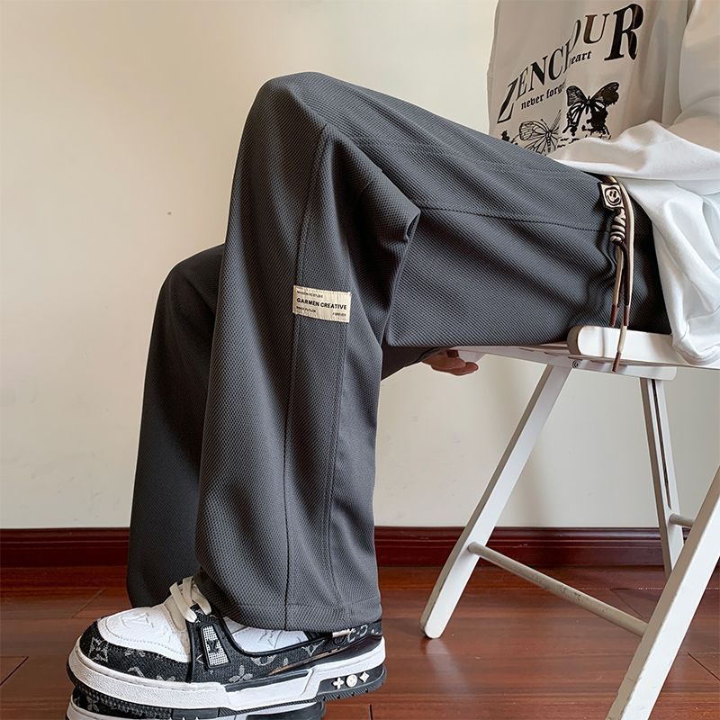 パンツ 無地 ワイド 春夏 カジュアル 春 夏 秋 シンプル 冬 ストレートパンツ ロング ストレート ワッフル ポリエステル 秋冬