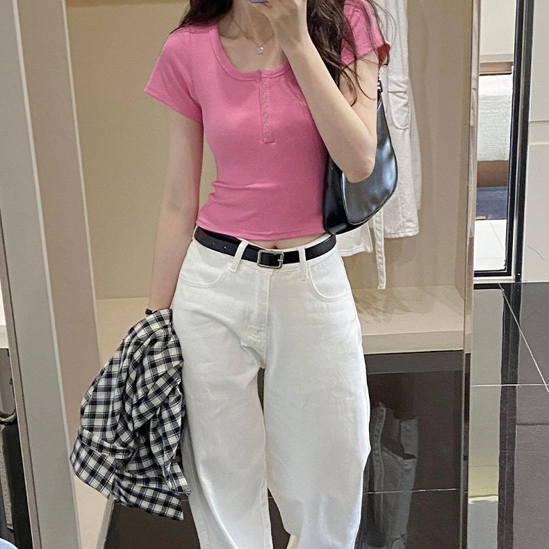 レディース トップス カットソー プルオーバー Tシャツ 半袖 ラウンドネック スリム 細身 スマート フェミニン ストリート アメカジ お腹見せ かわいい 大人可愛い きれいめ シンプル カジュアル おしゃれ かっこいい レトロ こなれ感 ラフ メンズライク マニッシュ ボーイッシュ スポーティー クール キュート ベーシック アメリカン アクティブ ナチュラル 無地 夏 お出かけ イベント 楽ちん 普段使い 着回し 流行 定番 S M L XL 白 ホワイト 黒 ブラック グレー オフホワイト ピンク