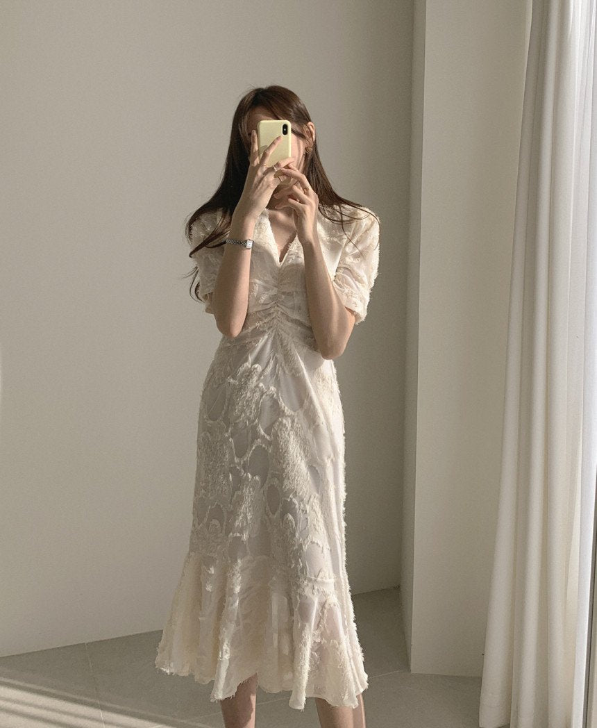 ワンピース 半袖 無地 春夏 カジュアル きれいめ Vネック 春 夏 シンプル ロング 上品