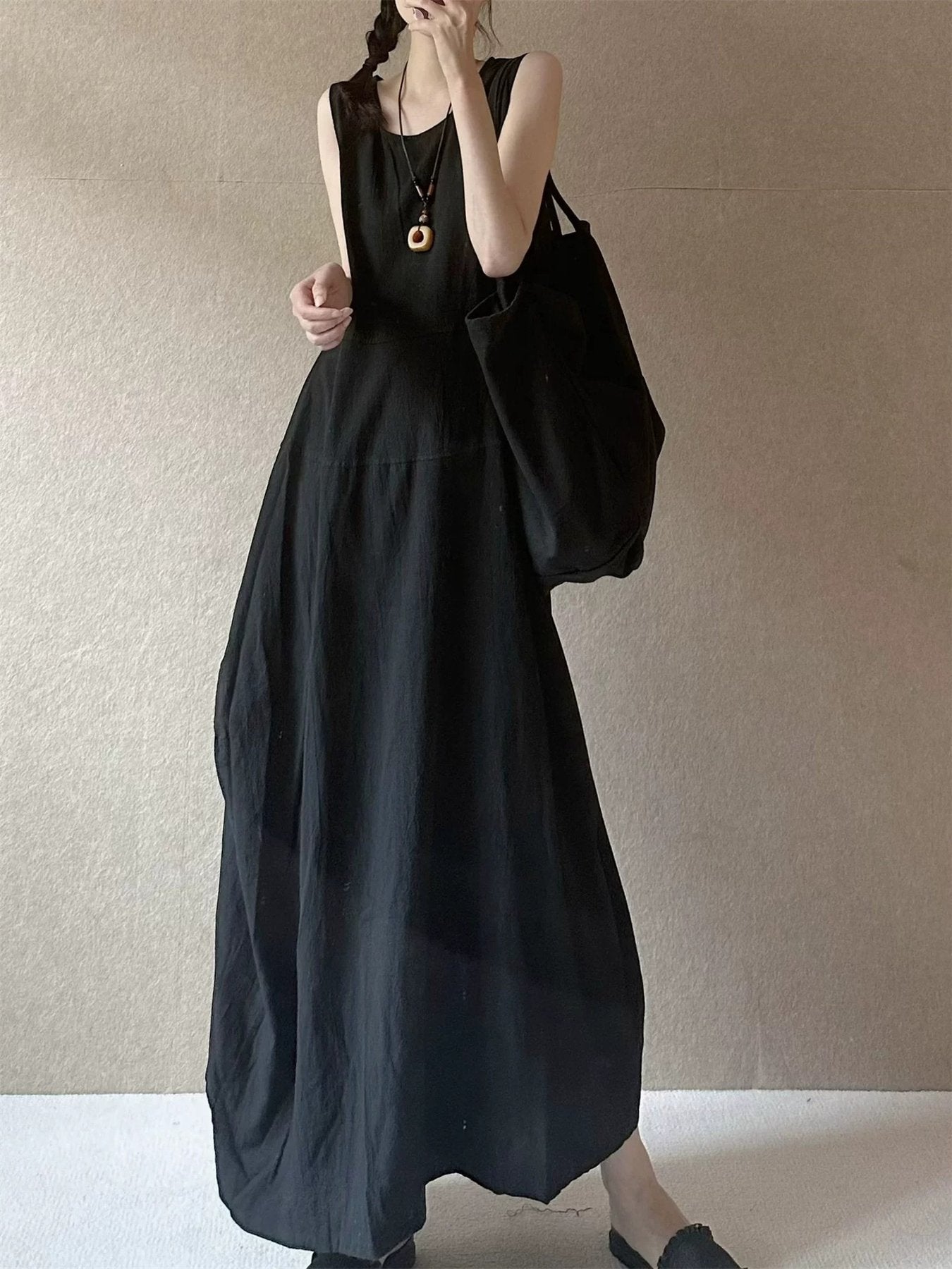 ワンピース ドレス ノースリーブ 無地 春夏 カジュアル 袖なし 春 夏 ラウンドネック シンプル リゾート ロング フレア Aライン ハイウエスト