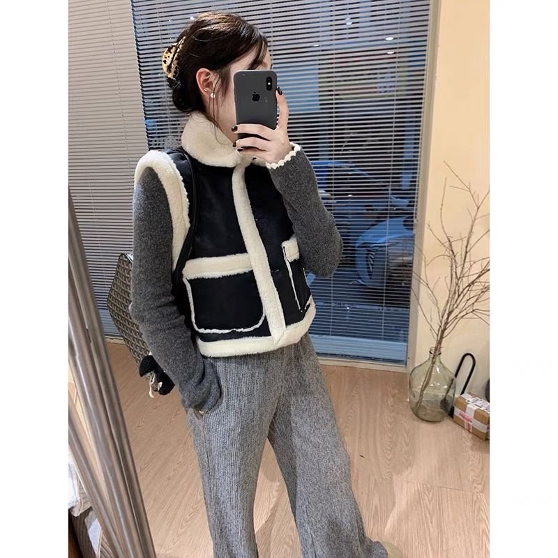 レディース ベスト コート ノースリーブ 無地 ゆったり 秋冬 秋 きれいめ 袖なし ショート 膝丈 シンプル 冬 黒 上品 ファー ウール アウター ポリエステル