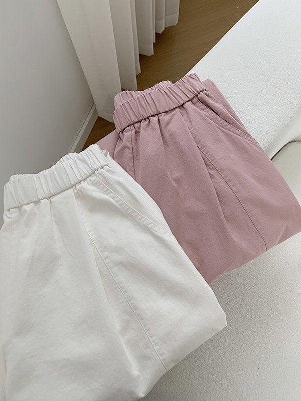 レディース パンツ 無地 ワイド スリム コットン 綿 春夏 カジュアル 春 夏 シンプル クロップド丈 ウエストゴム ポリエステル ウォッシュ