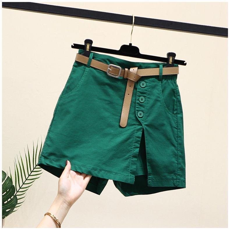 レディース パンツ スカート コットン 綿 夏 きれいめ 通勤 ショート ショートパンツ 上品 Aライン ベルト 切り替えデザイン キュロットスカート ハイウエスト ベルト付き ボタン
