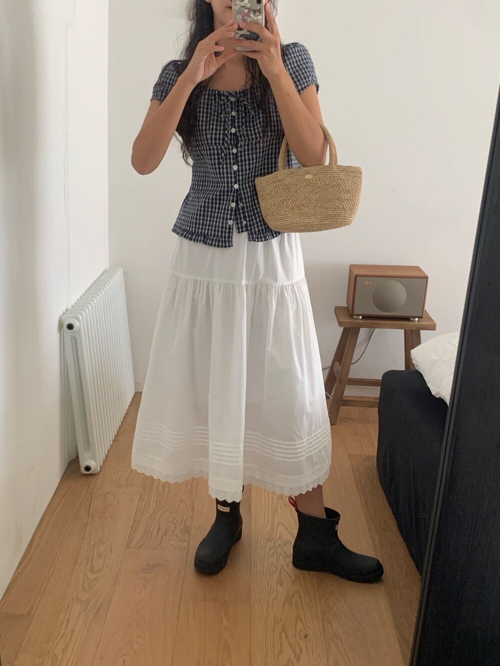 シャツ 半袖 チェック柄 春夏 前開き 春 夏 ラウンドネック フリル