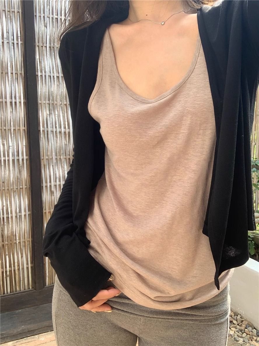 トップス ニット カーディガン 長袖 無地 ゆったり 春夏 カジュアル Vネック 春 夏 シンプル 薄手 キャミソール 羽織 レギュラー ポリエステル ショール
