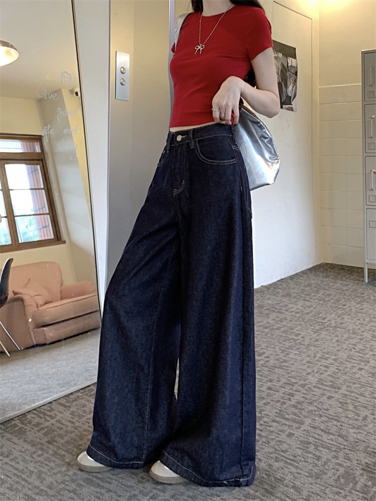 レディース パンツ スリム コットン 綿 デニム 春夏 カジュアル レトロ 春 夏 ロング ストレート ハイウエスト ウォッシュ