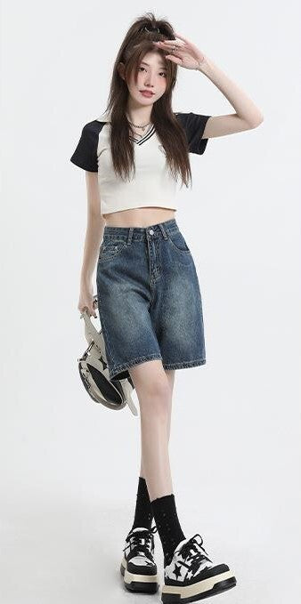 レディース パンツ ボトムス ストレートパンツ デニムパンツ 膝丈 膝上 ミドル丈 ポケット ハイウエスト ボタン かわいい シンプル カジュアル おしゃれ かっこいい ラフ ボーイッシュ ガーリー 学生風 ベーシック アクティブ ナチュラル 無地 夏 ママ 通勤 学生 デート お出かけ お泊まり アウトドア 旅行 公園 女子会 休日 ショッピング 脚長 普段使い モテ トレンド 定番 XS S M L XL 2XL 小さいサイズ 大きいサイズ ゆったり 水色 ブルー ベーシックカラー