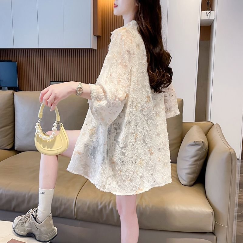 シャツ ジャケット 半袖 ゆったり 春夏 カジュアル 前開き 春 夏 ミモレ 薄手 ポリエステル UVカット
