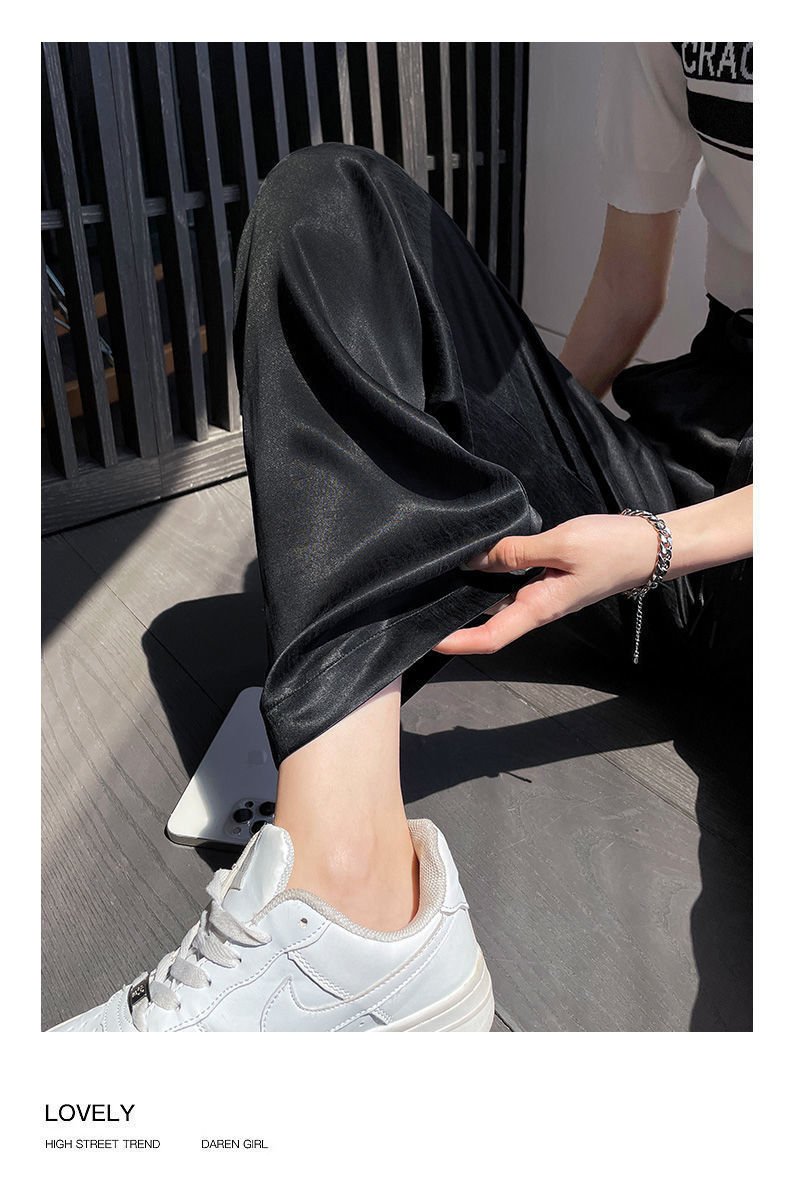 レディース パンツ 無地 ワイド 夏 秋冬 カジュアル 秋 シンプル 冬 ロング ストレート 薄手 カーキ ドレープ サテン ハイウエスト ポリエステル