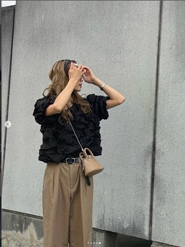 レディース シャツ トップス 半袖 スリム 春夏 カジュアル 前開き Vネック 春 夏 パフスリーブ 切り替えデザイン