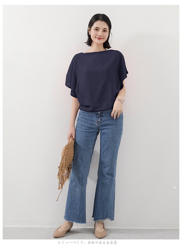 トップス Tシャツ 半袖 無地 ゆったり スリム 春夏 きれいめ 通勤 体型カバー 春 夏 ラウンドネック 上品 シフォン シャツ 薄手 丸襟 レギュラー ポリエステル