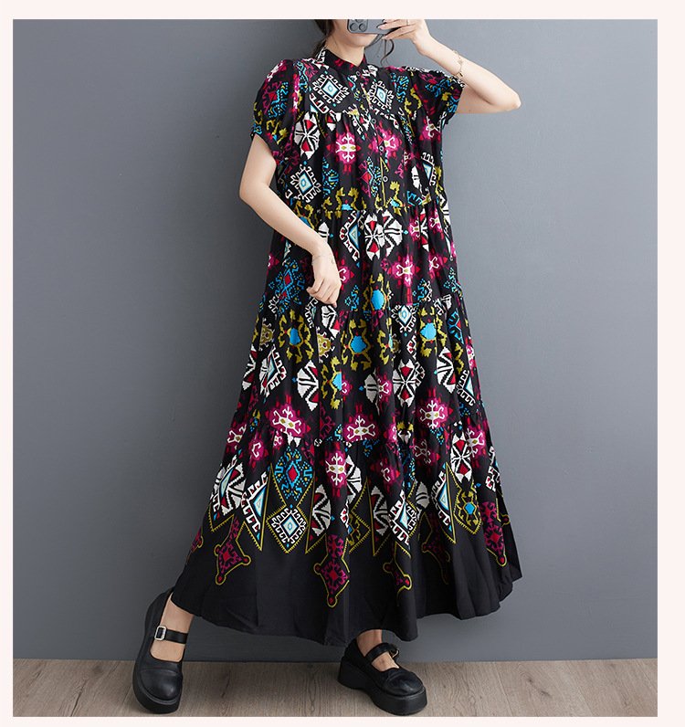ワンピース 半袖 夏 カジュアル 春夏 ラウンドネック 上品 大きい ポリエステル ゆったり