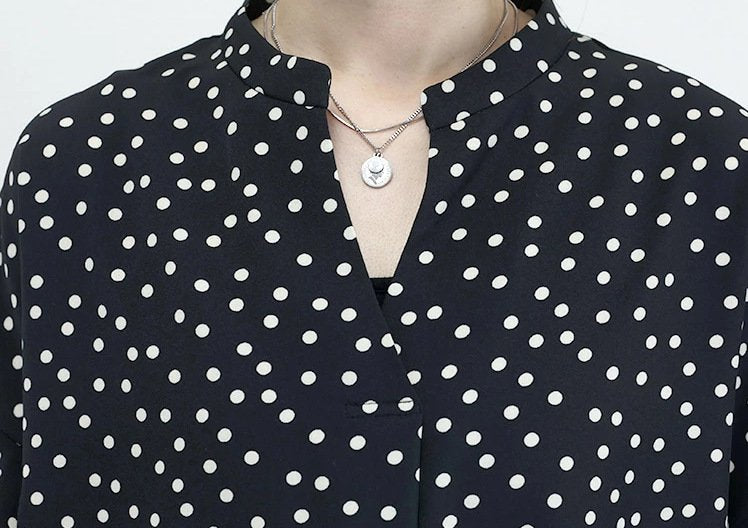 レディース ブラウス シャツ トップス 半袖 ゆったり 春夏 きれいめ 通勤 オフィス 前開き Vネック 春 夏 上品 シフォン 水玉 シフォンブラウス ポリエステル ドット