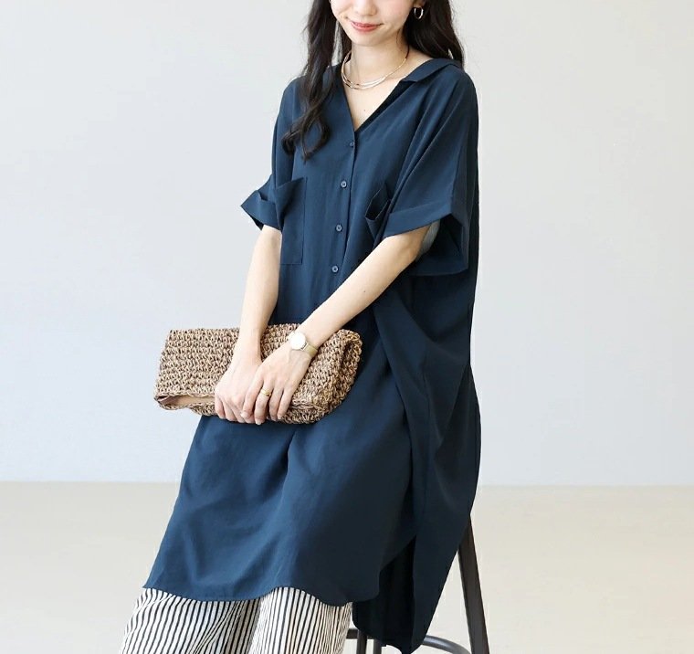 ワンピース 長袖 春夏 きれいめ Vネック 春 夏 シンプル 上品 ミディアム丈