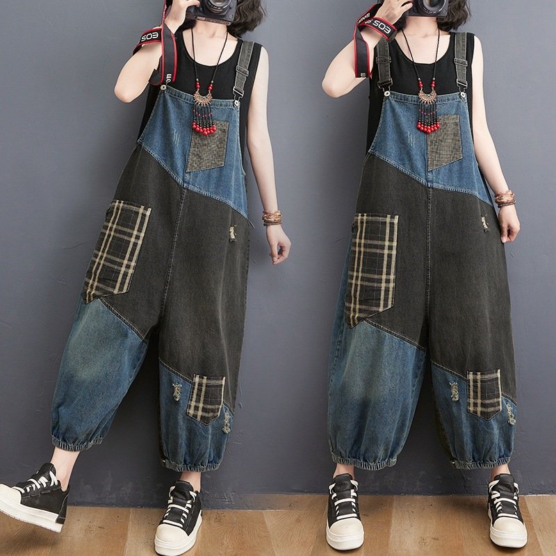 レディース パンツ チェック柄 無地 ゆったり ワイド デニム 春夏 きれいめ 通勤 オフィス 大きいサイズ 春 夏 シンプル ワイドパンツ クロップド丈 サロペット ハイウエスト オールインワン ポリエステル 配色 春服