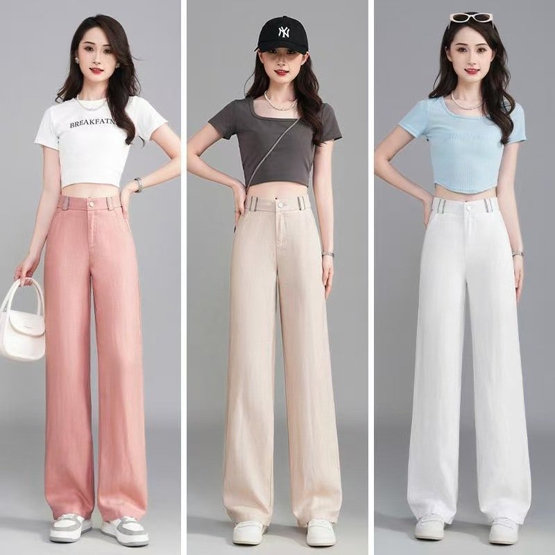 レディース パンツ リネン 春夏 カジュアル きれいめ 春 夏 ストレートパンツ 上品 ストレート 9分丈 薄手 ハイウエスト 伸縮性 ポリエステル