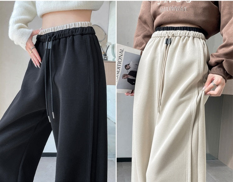 レディース パンツ ボトムス ロングパンツ ワイドパンツ ロング ワイド ストレート 裾ワイド ポケット ハイウエスト ウエストゴム 薄手 大人可愛い シンプル カジュアル おしゃれ かっこいい こなれ感 個性的 主役級 存在感 都会的 無地 秋 冬 ロングシーズン ママ デート お出かけ 旅行 合コン 韓国 オルチャン 体型カバー 美脚 脚長 普段使い 着回し モテ 清楚 流行 インスタ映え 定番 S M L XL 2XL 大きいサイズ 黒 ブラック グレー ワインレッド アプリコット ネイビー
