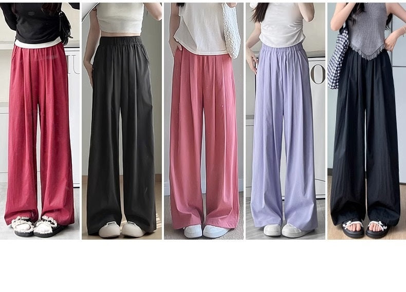 レディース パンツ ボトムス ロングパンツ ワイドパンツ ロング ワイド ストレート Iライン 裾ワイド ポケット ハイウエスト ウエストゴム 薄手 大人可愛い おしゃれ かっこいい こなれ感 ラフ 個性的 主役級 存在感 無地 春 夏 秋 冬 オールシーズン ママ ビジネス デート お出かけ お泊まり 旅行 ジム 公園 女子会 韓国 オルチャン 楽ちん 体型カバー 普段使い インスタ映え S M L XL 大きいサイズ ゆったり ゆる 黒 ブラック グレー ワインレッド