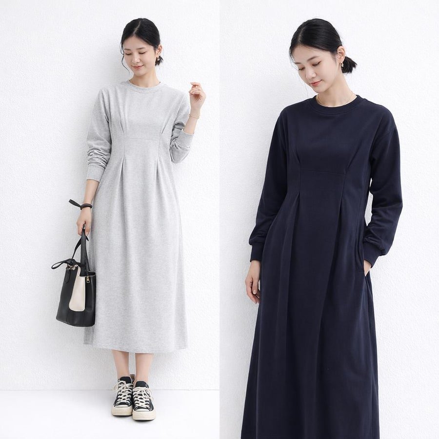 ワンピース 長袖 春 秋 きれいめ 通勤 春夏 ラウンドネック 上品 Aライン