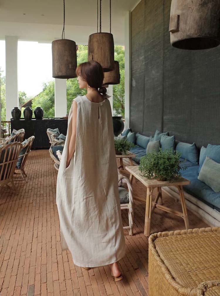 ドレス ノースリーブ 無地 春夏 きれいめ 袖なし 春 夏 ラウンドネック シンプル ロング 上品