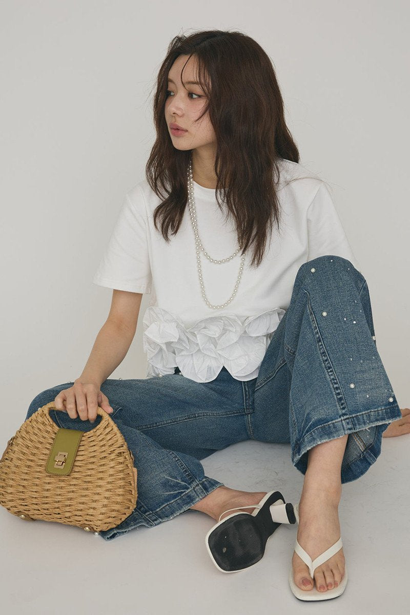 レディース トップス Tシャツ 半袖 無地 コットン 綿 春夏 春 夏 フラワー レース シンプル 刺繍 シャツ