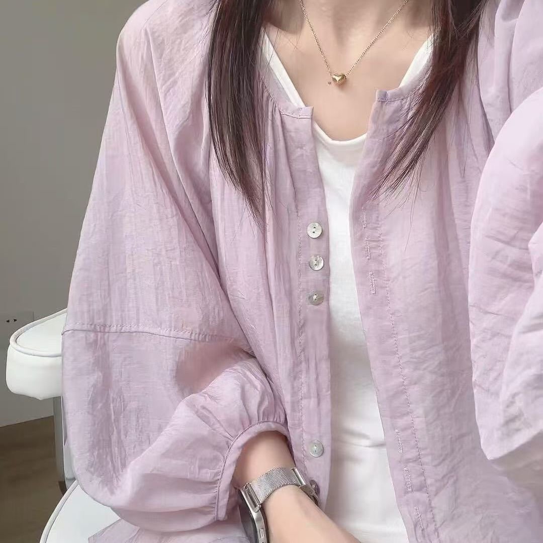 レディース シャツ カーディガン 長袖 ゆったり 春夏 カジュアル 通勤 体型カバー 重ね着 前開き 春 夏 ラウンドネック コーデ シフォン レギュラー ポリエステル UVカット