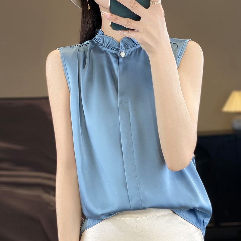レディース トップス Tシャツ ノースリーブ ゆったり 春夏 カジュアル おしゃれ 袖なし 春 ショート 夏 タイト シンプル 細身 フリル シャツ 脚長 タイ ストレッチ ポリエステル 着痩せ