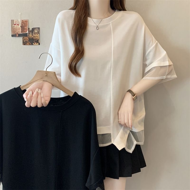 レディース Tシャツ 半袖 ゆったり 春夏 カジュアル 春 夏 ラウンドネック シャツ 切り替えデザイン ステッチ レギュラー