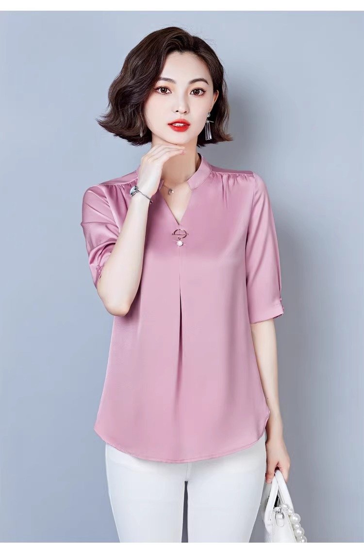 レディース シャツ トップス 無地 ゆったり 春夏 大きいサイズ おしゃれ 夏服 前開き Vネック 春 夏 膝丈 シンプル ママ ポリエステル
