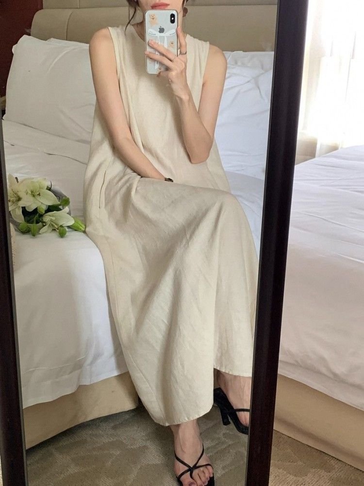 ワンピース 半袖 ノースリーブ 無地 春夏 春 レース 夏 ラウンドネック シンプル ロング 上品