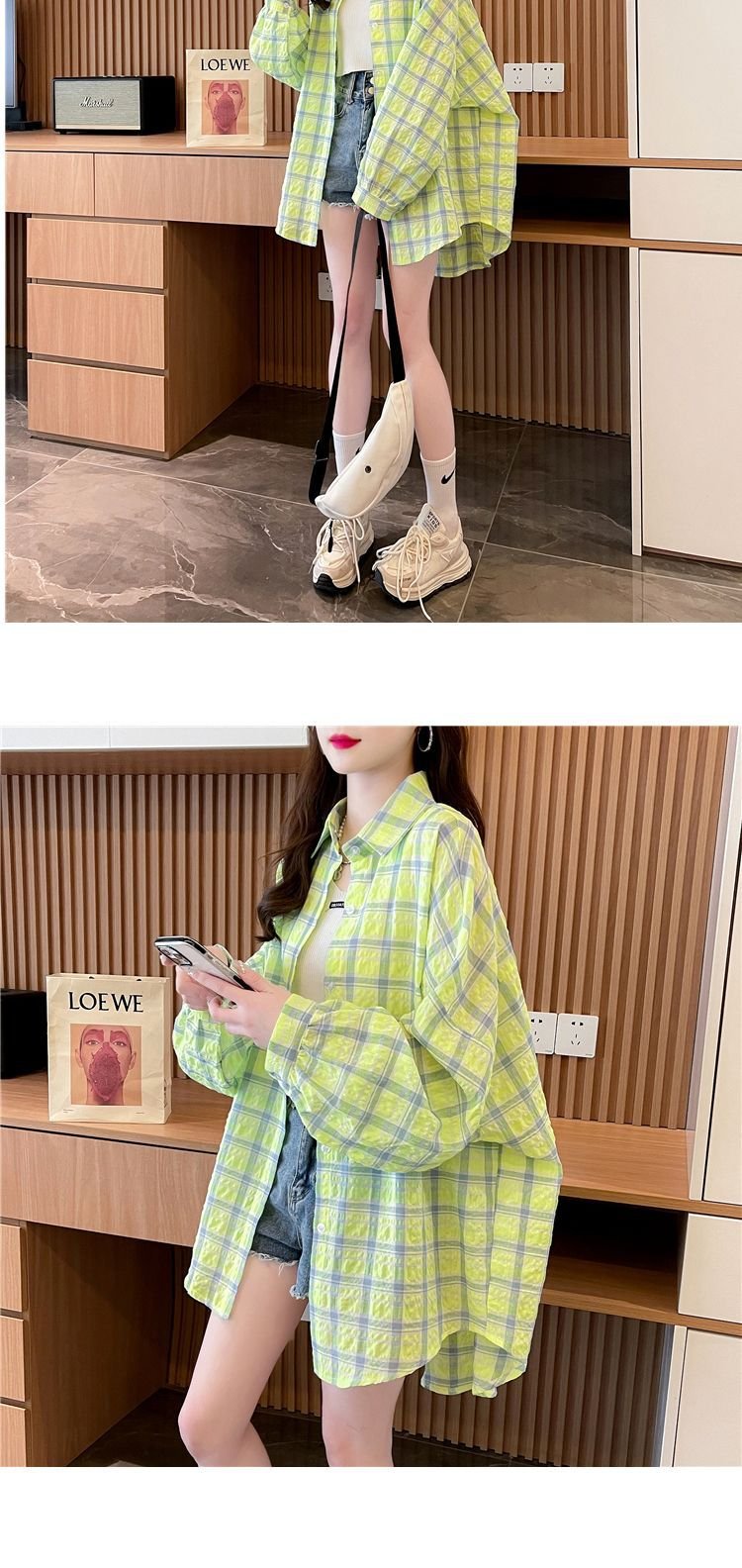シャツ コート 長袖 チェック柄 ゆったり 春夏 カジュアル 前開き 春 夏 ミモレ ロング 薄手 切り替えデザイン ミディアム ポリエステル