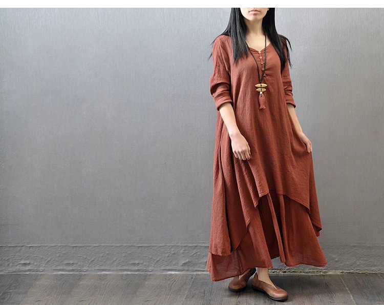 ワンピース ドレス 長袖 無地 春夏 Vネック 春 夏 シンプル 秋 ロング 上品