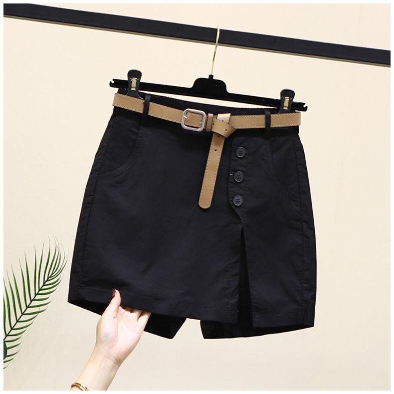 レディース パンツ スカート コットン 綿 夏 きれいめ 通勤 ショート ショートパンツ 上品 Aライン ベルト 切り替えデザイン キュロットスカート ハイウエスト ベルト付き ボタン