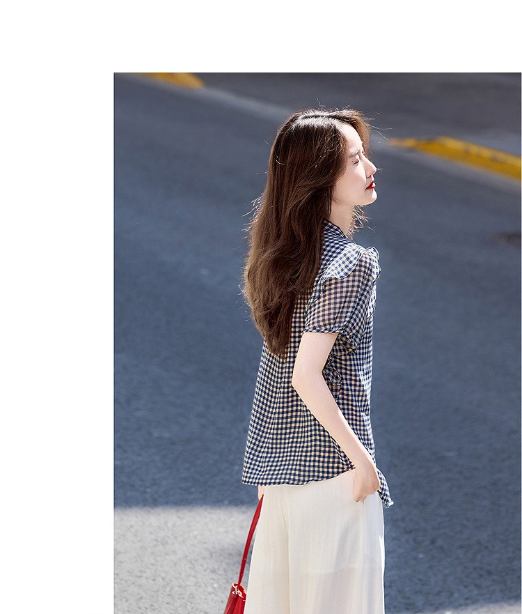 シャツ 半袖 チェック柄 春夏 カジュアル きれいめ 通勤 前開き 春 夏 ラウンドネック 切り替えデザイン レギュラー ボタン ポリエステル