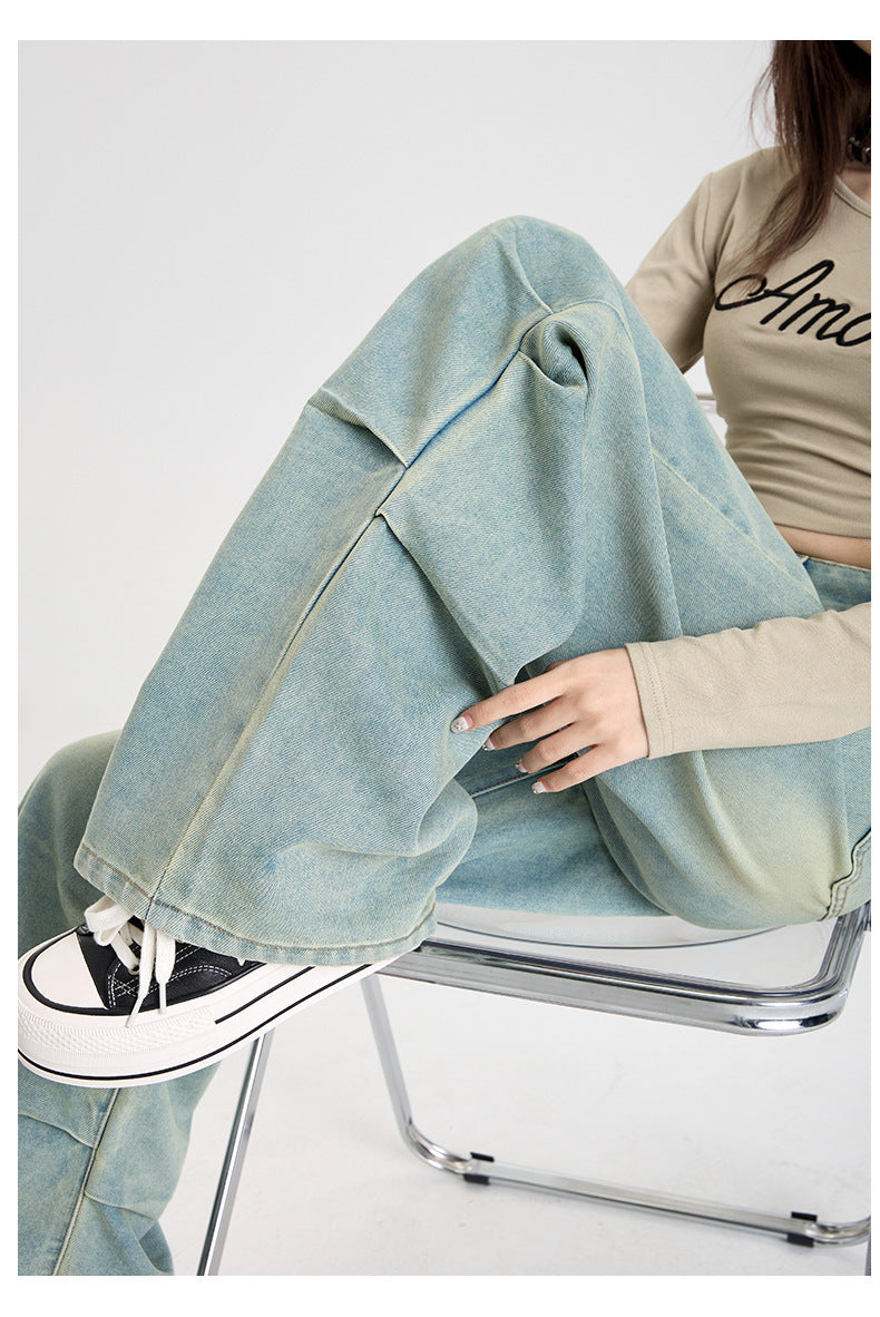 レディース パンツ ボトムス ワイドパンツ デニムパンツ ロング ワイド ストレート ファスナー ポケット ハイウエスト 大人可愛い シンプル カジュアル おしゃれ かっこいい こなれ感 ラフ 個性的 主役級 存在感 無地 春 夏 秋 冬 ママ 通勤 デート お出かけ 旅行 公園 合コン 重ね着 韓国 オルチャン 体型カバー 美脚 脚長 普段使い 着回し レイヤード インスタ映え XS S M L XL 2XL 小さいサイズ 大きいサイズ ゆったり ゆる 水色 ブルー