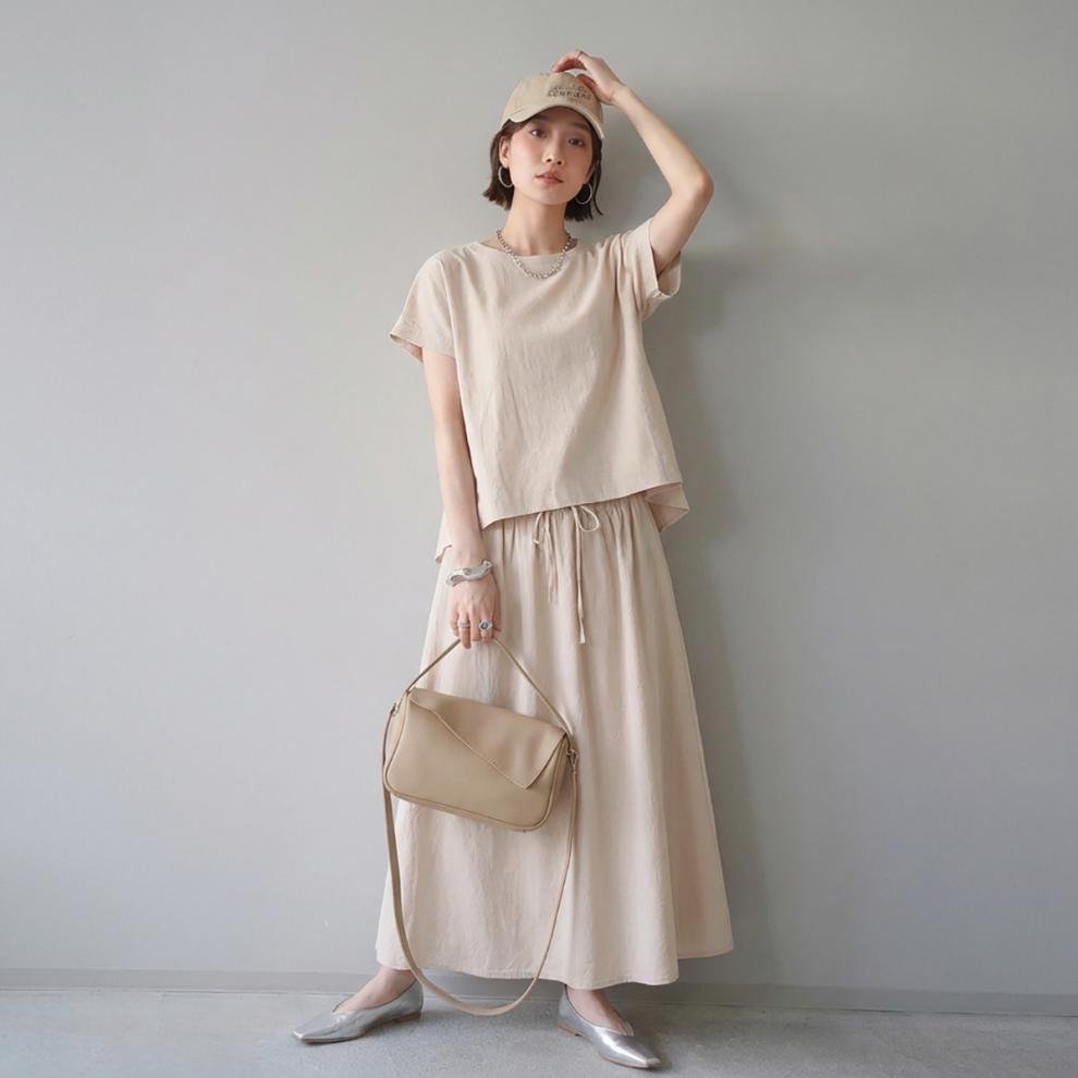 レディース トップス スカート 無地 ゆったり コットン 綿 リネン 春夏 体型カバー 春 フレア 夏 ラウンドネック ロング 切り替えデザイン プルオーバー ロングスカート
