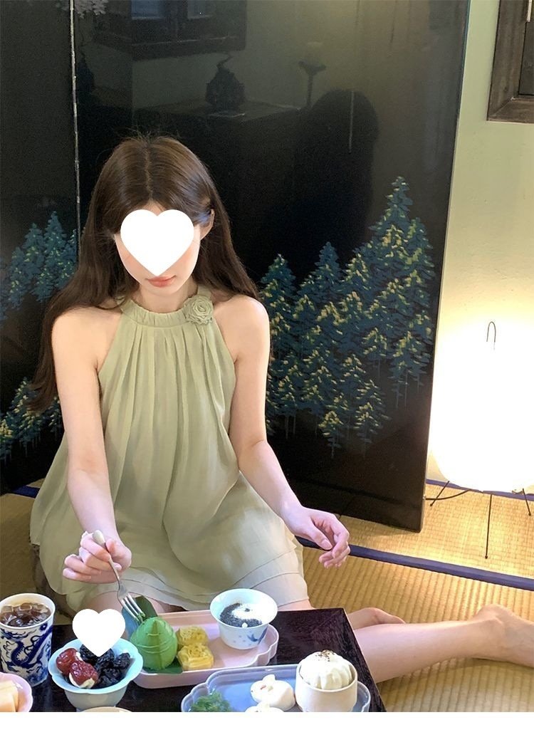 レディース シャツ パンツ スカート 長袖 ノースリーブ ゆったり 春夏 きれいめ 前開き 春 夏 ラウンドネック ハイネック 上品 脚長 ハイウエスト セットアップ グリーン 丸首