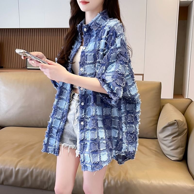 シャツ ジャケット 半袖 チェック柄 ゆったり 春夏 カジュアル 前開き 春 夏 ミモレ 薄手 ポリエステル