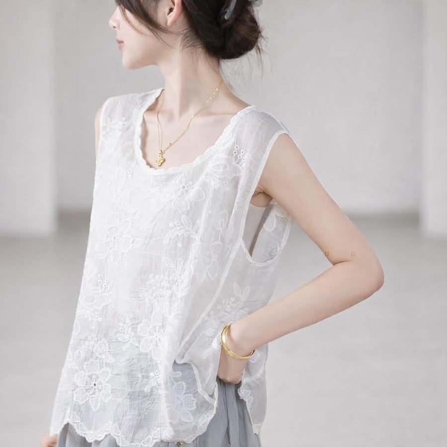 Tシャツ ノースリーブ 無地 ゆったり 春夏 きれいめ レトロ 通勤 体型カバー 春 夏 膝丈 シンプル 刺繍 シャツ ポリエステル 快適