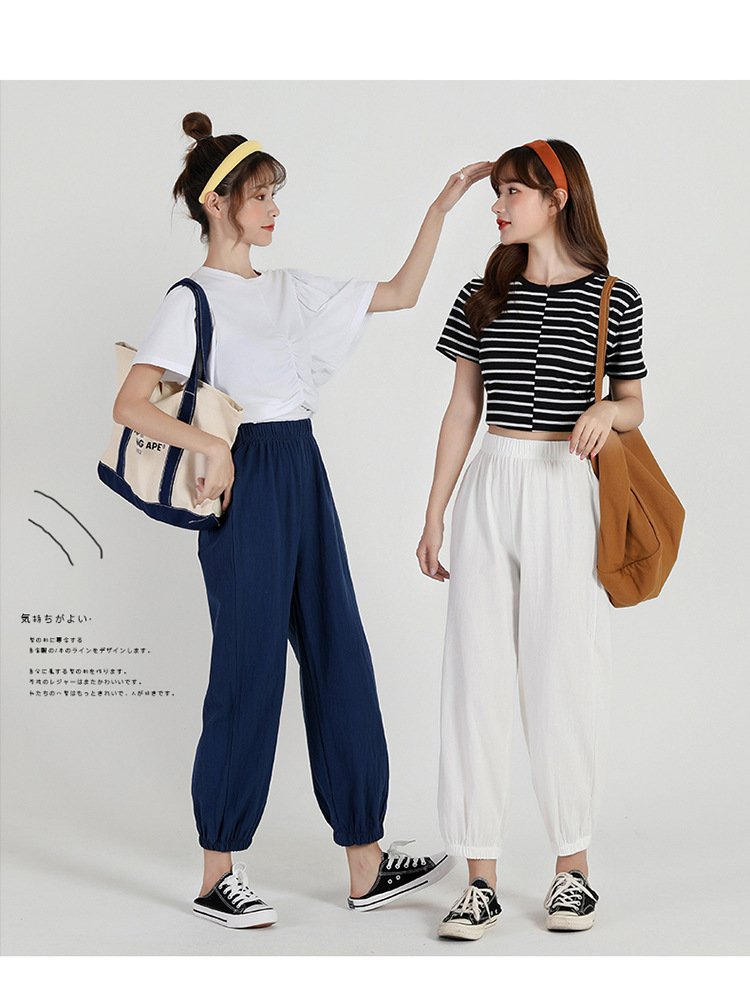 レディース パンツ ゆったり コットン 綿 麻 春夏 春 夏 9分丈 薄手 ハイウエスト タイ