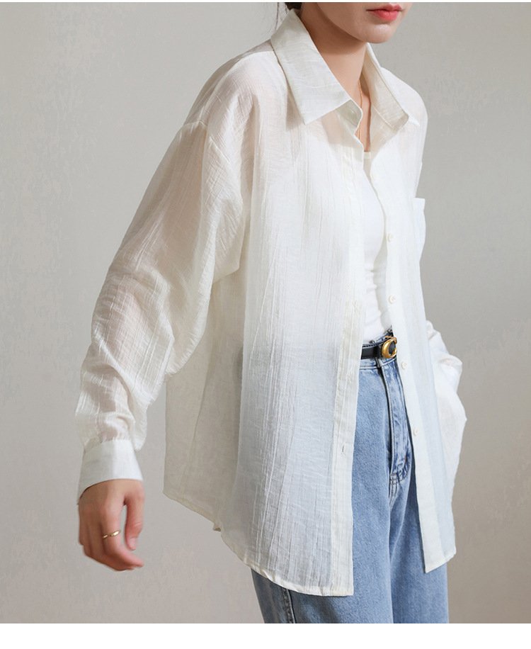 レディース シャツ トップス 長袖 無地 ゆったり 春夏 きれいめ 前開き 春 白 夏 シンプル 上品 レギュラー ポリエステル 白シャツ UVカット