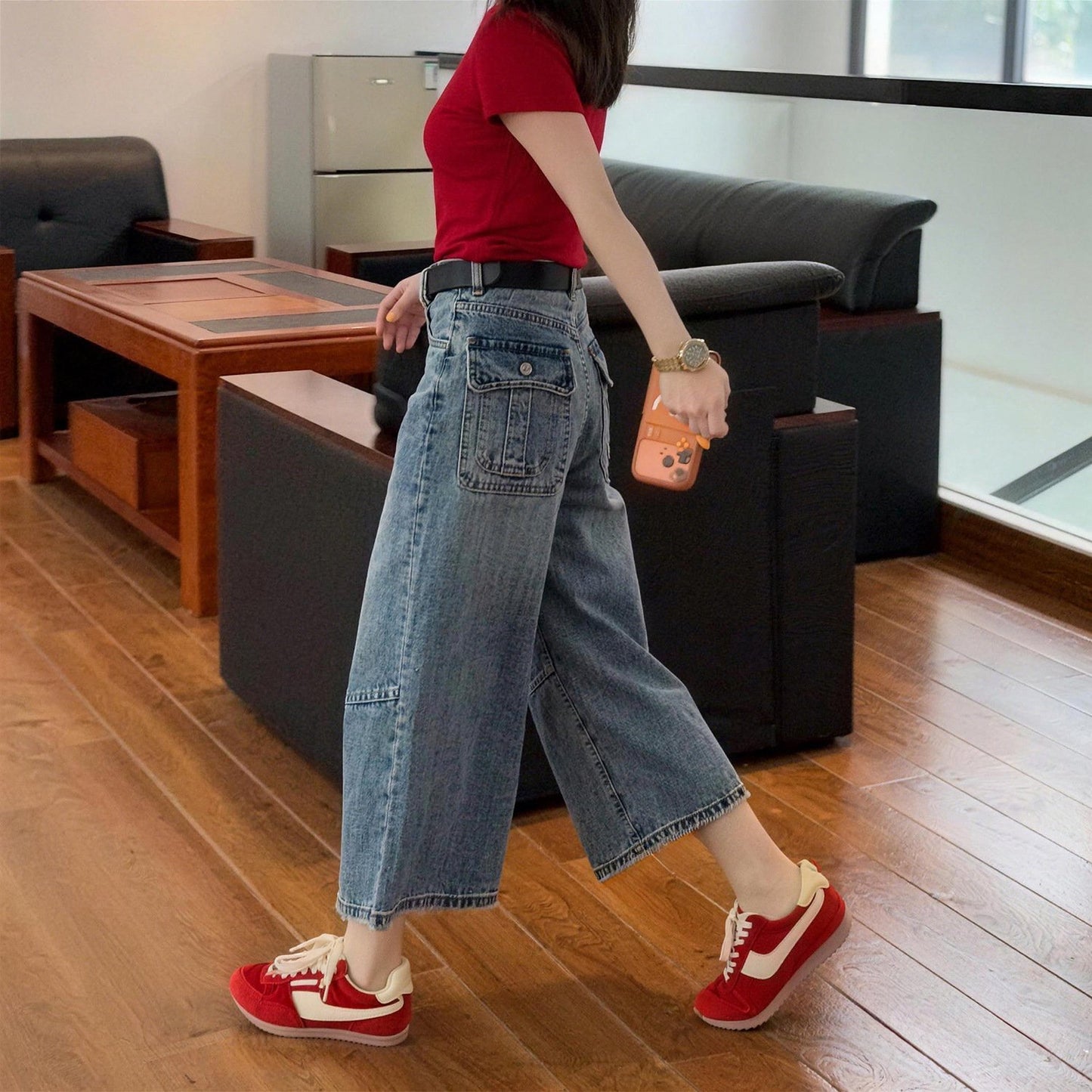 レディース パンツ ゆったり ワイド デニム 春夏 カジュアル アメリカン きれいめ 春 夏 上品 レトロ 薄手 美脚 デニムパンツ ハイウエスト タイ