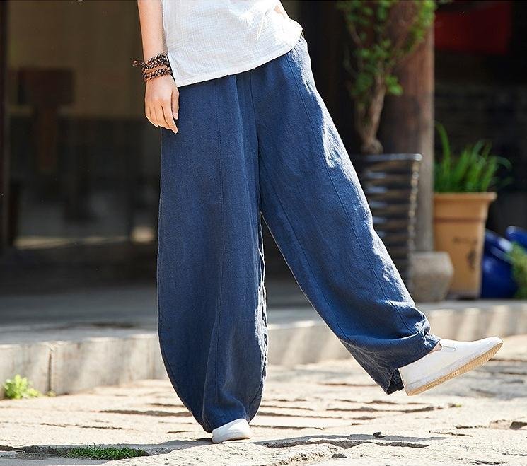 レディース パンツ ゆったり コットン 綿 麻 夏 カジュアル きれいめ 通勤 大きいサイズ ウエストゴム タイ