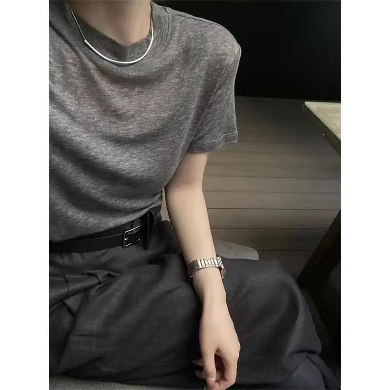 レディース トップス Tシャツ 半袖 無地 ゆったり スリム 春夏 カジュアル 体型カバー 春 夏 ラウンドネック シンプル グレー シャツ ウール 切り替えデザイン レギュラー ポリエステル