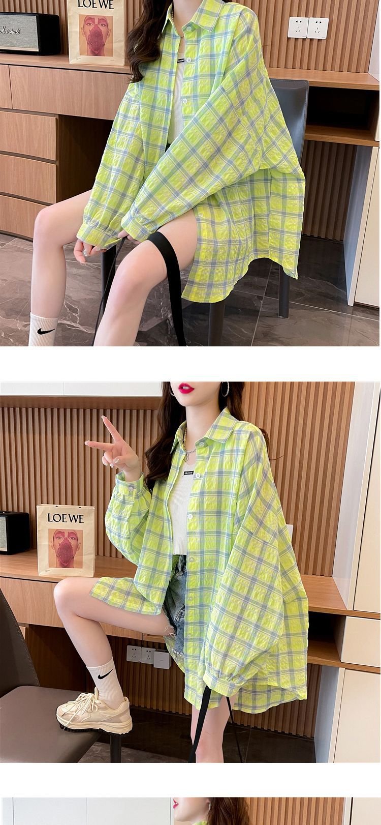 シャツ コート 長袖 チェック柄 ゆったり 春夏 カジュアル 前開き 春 夏 ミモレ ロング 薄手 切り替えデザイン ミディアム ポリエステル