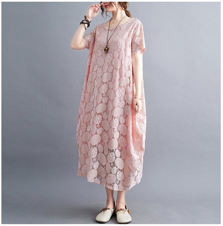 ワンピース ノースリーブ 無地 夏 おしゃれ 春夏 袖なし レース ラウンドネック シンプル 上品