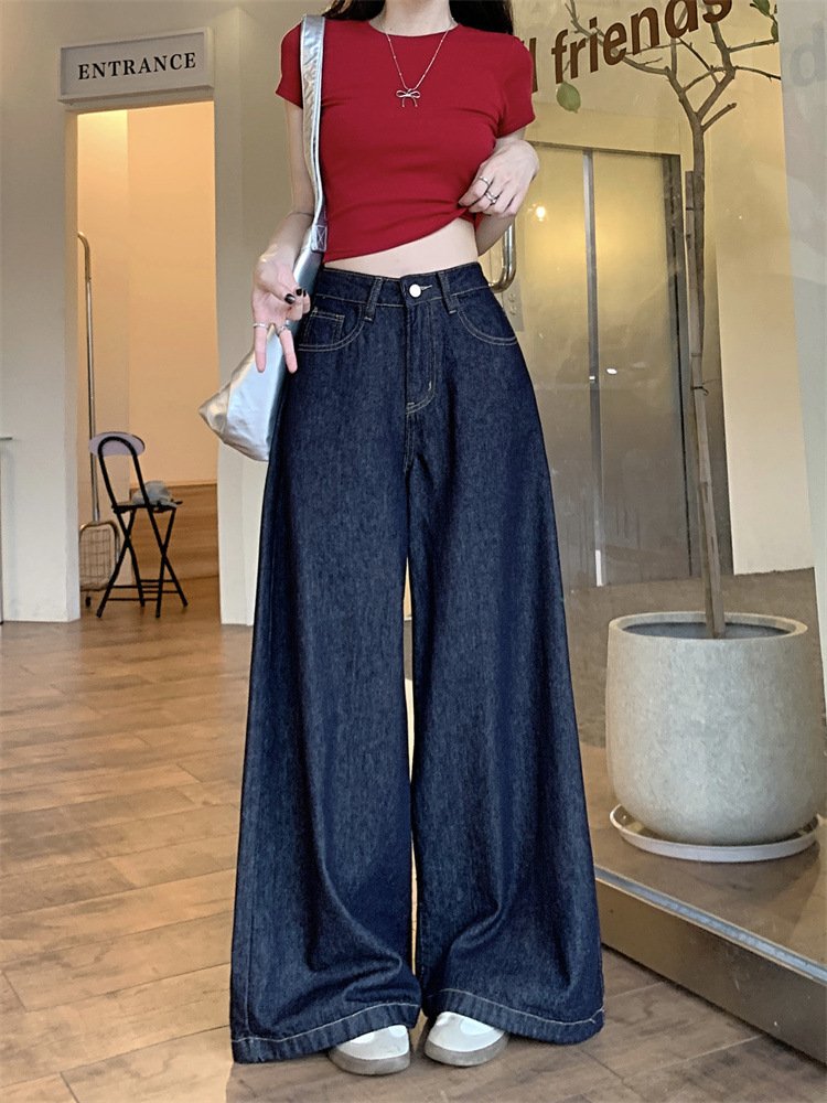 レディース パンツ スリム コットン 綿 デニム 春夏 カジュアル レトロ 春 夏 ロング ストレート ハイウエスト ウォッシュ